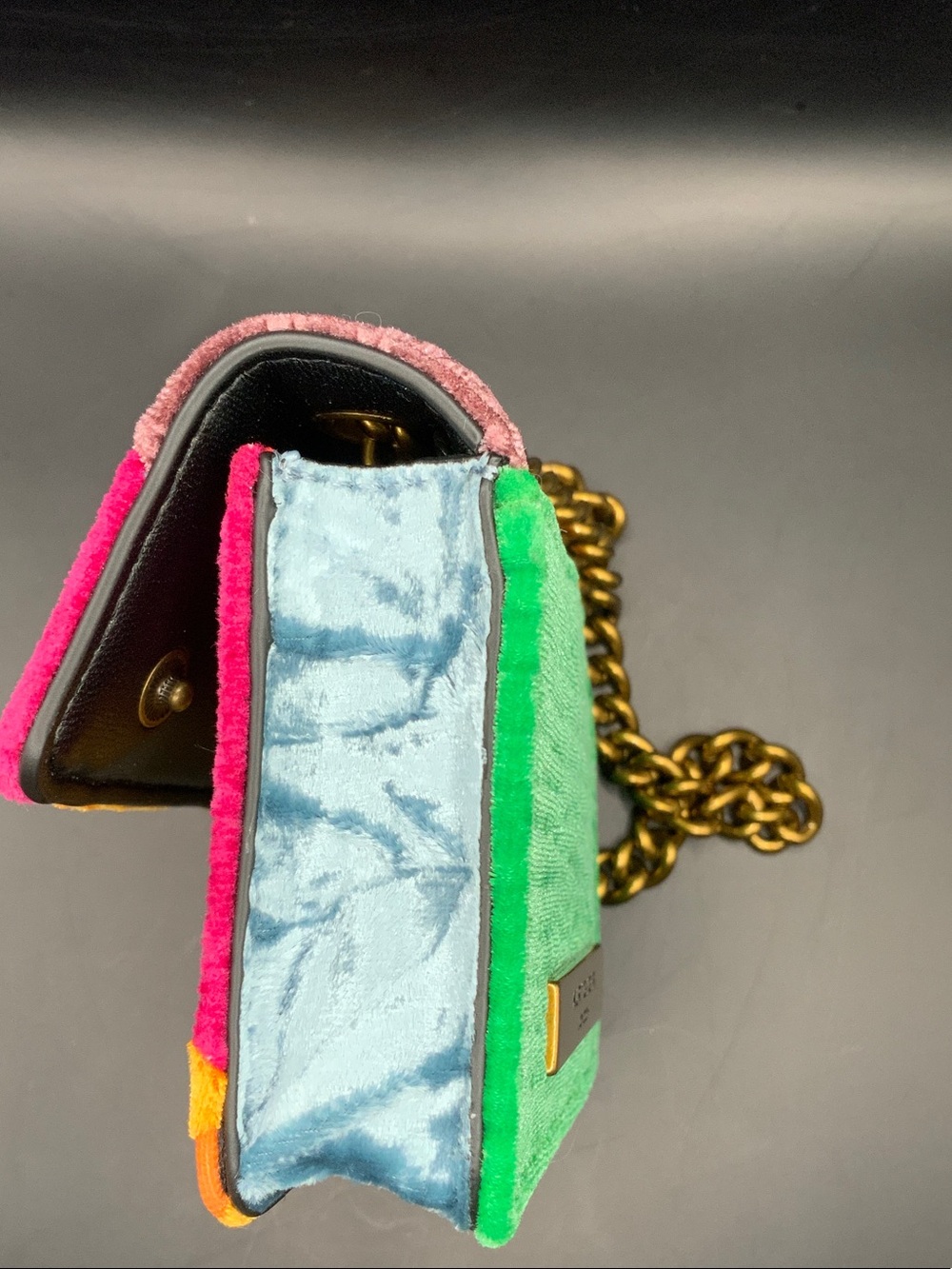Kurt Geiger Pink Orange Green Velvet Chain Card Holder Shoulder Bag - Picture 7 of 8
